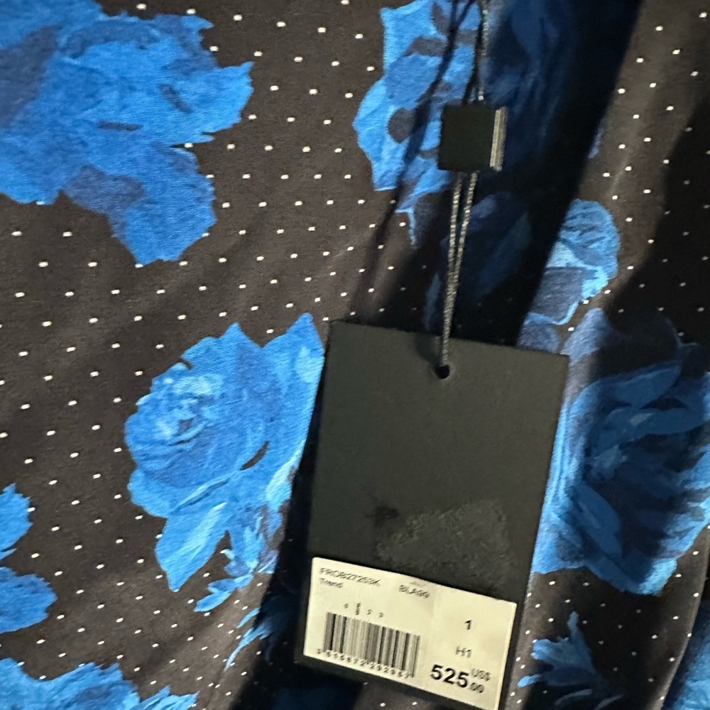 The Kooples Silk Black and Blue Floral Long Sleeve Dress - Picture 2 of 4